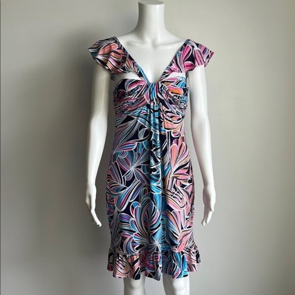 NWOT Trina Turk Henna Multicolor Ruffle Low Back Dress Size 2 - Picture 2 of 4